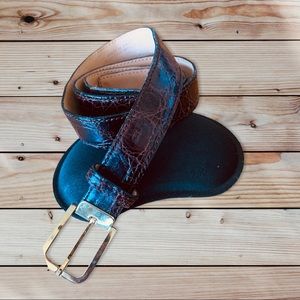 David R. Men's Genuine Crocodile Brown Leather Belt Gold Buckle Size 34 BB1